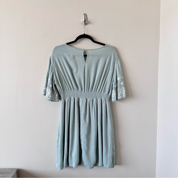 In Loom-Embroidered Teal and white Smocked waist Dress (Size:Medium) - Picture 2 of 11